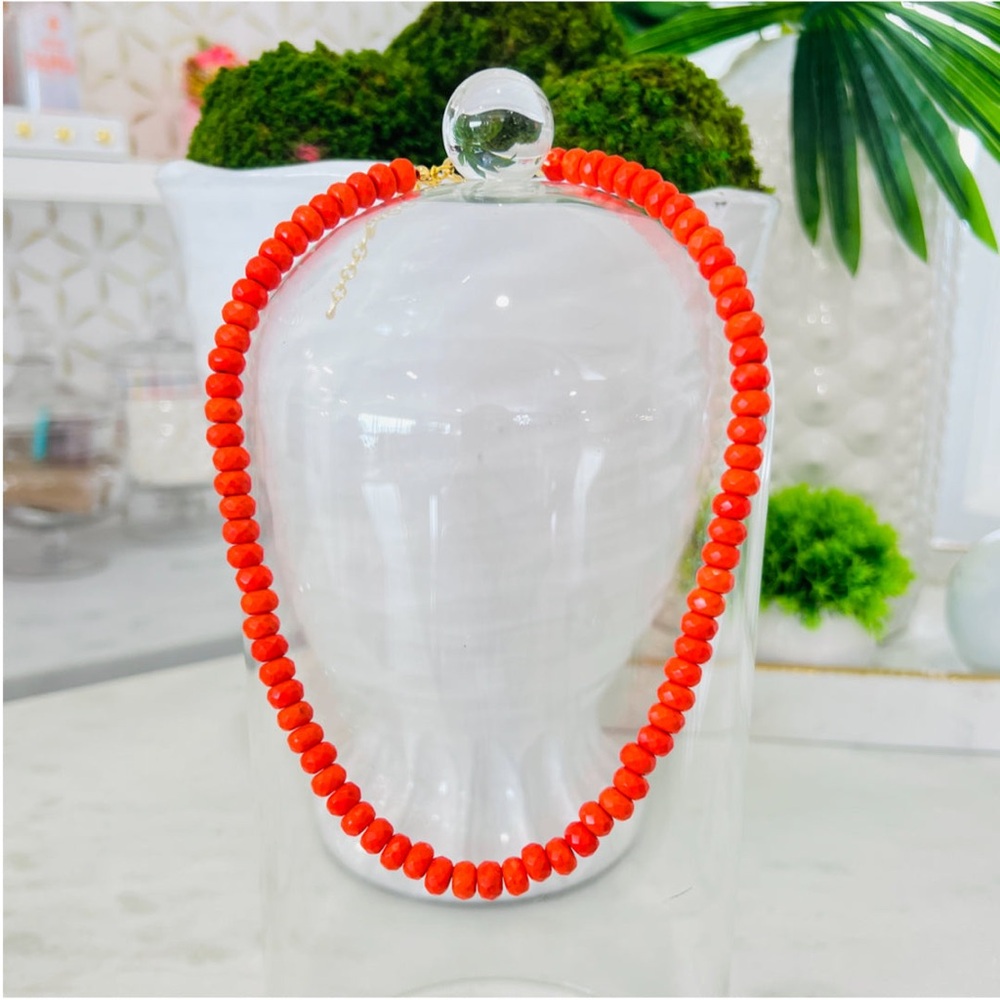JAMES ASCHER Neon Orange Handbeaded Rondelle Howlite Candy Necklace 16”-18” NWOT